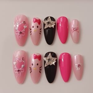Cute Pink and Black Nail Set Press Ons